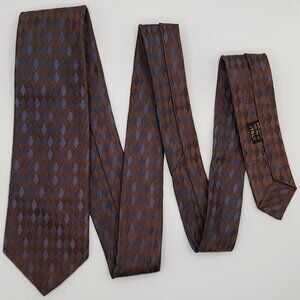 Geometric Tie Necktie Rhodia Geometric Acetate Brown Blue Woven in France 3" W 5
